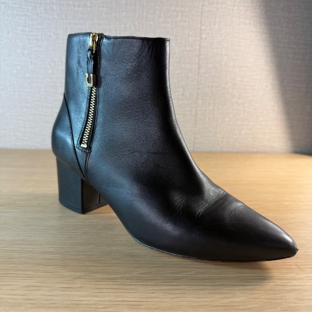 Cole Haan Grand Ambition Women's 8.5 B Black Leather Pointed Toe Block Heel Boot